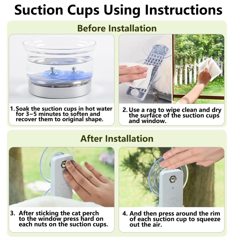 Cordless Cat Window Perch Solid Metal Frame 4 Strong Suction Cups Foldable Indoor Cat Hammock Wall Two Replaceable Beds for Pets