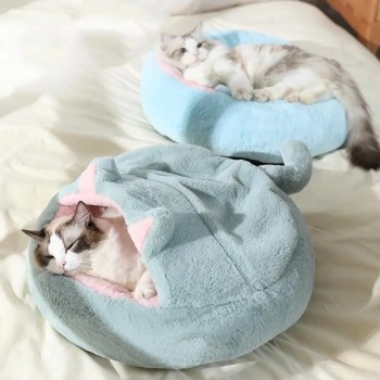 ZYZPET Plush Pet Cat Bed Round Cat House 2 in 1 Warm Cat Basket Sleep Bag Nest Kennel for Dog