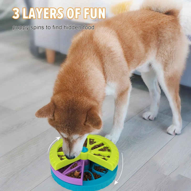 Three-layer Durable Plastic Rotating Dog & Cat Puzzle Slow Feeder Food Bowl Toy with Automatic Lick Plate for Pet Slow Eating