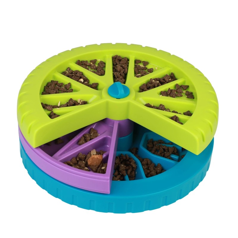 Three-layer Durable Plastic Rotating Dog & Cat Puzzle Slow Feeder Food Bowl Toy with Automatic Lick Plate for Pet Slow Eating