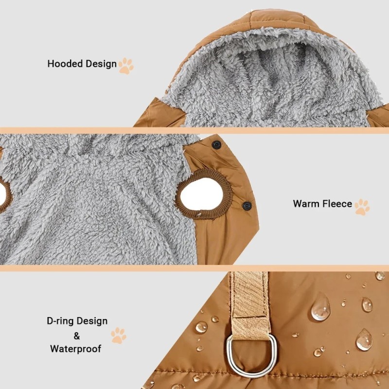 Thick Puppy Hooded Jacket for Small Medium Dogs Cats Winter Waterproof Dog Coat Clothes Soft Fleece Chihuahua Pug Pet Outfits