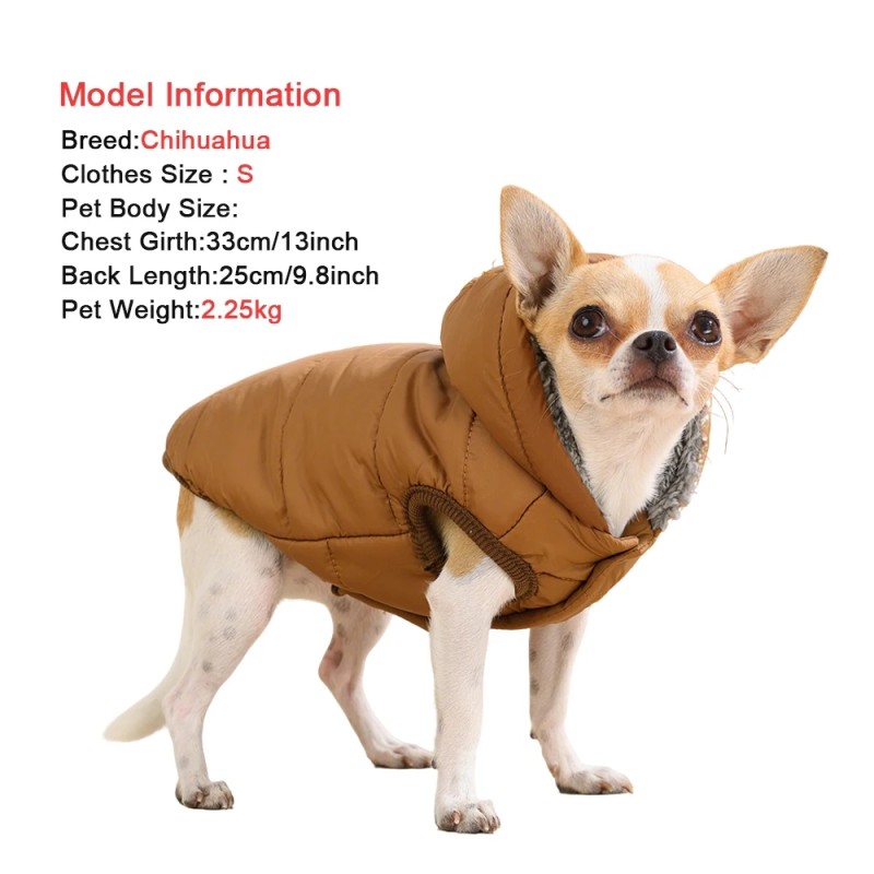 Thick Puppy Hooded Jacket for Small Medium Dogs Cats Winter Waterproof Dog Coat Clothes Soft Fleece Chihuahua Pug Pet Outfits