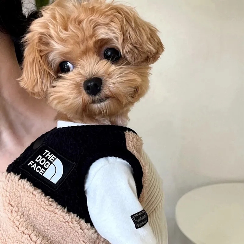 Letter Fleece Dog Clothes Winter Warm Vest  Sleeveless Button Clothe Teddy Chihuahua Embroider Fleece Suit Dog Parts Pet Product